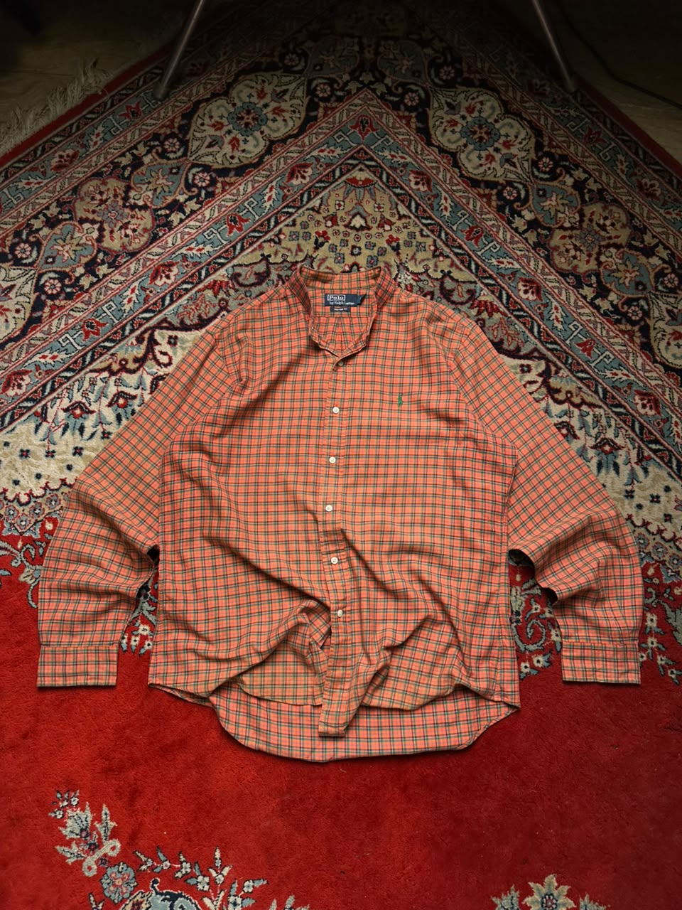 Polo Ralph Lauren Orange Checkered Custom Fit Button Down Shirt - L