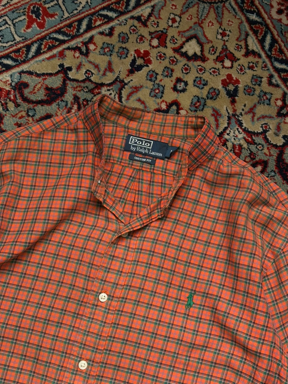 Polo Ralph Lauren Orange Checkered Custom Fit Button Down Shirt - L