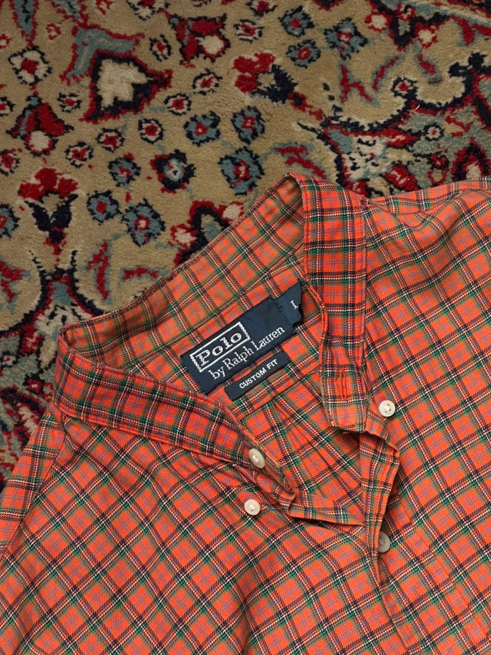 Polo Ralph Lauren Orange Checkered Custom Fit Button Down Shirt - L