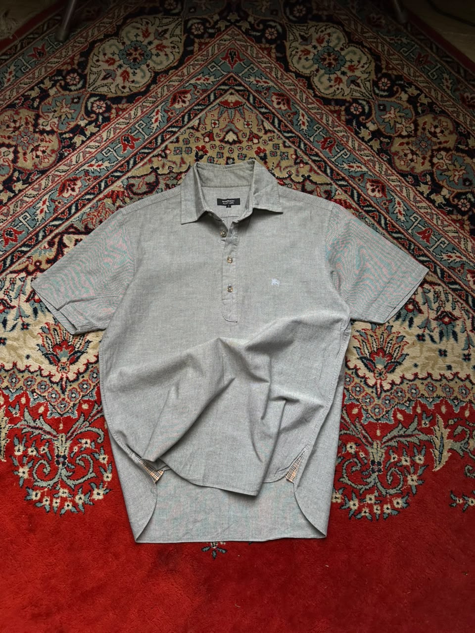 Burberry Grey Henley Collared Shirt - M