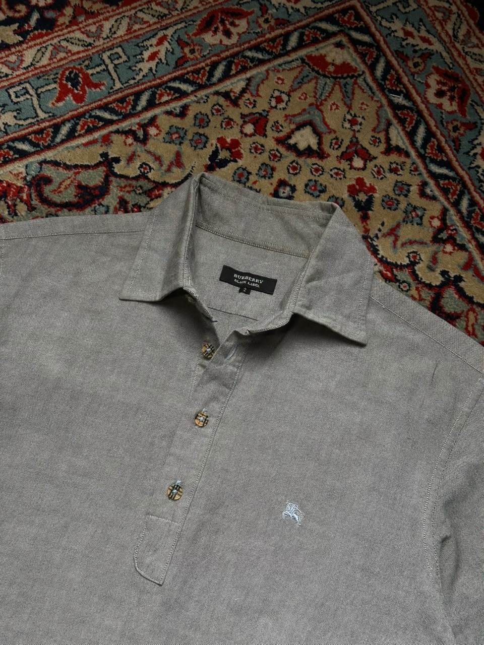 Burberry Grey Henley Collared Shirt - M