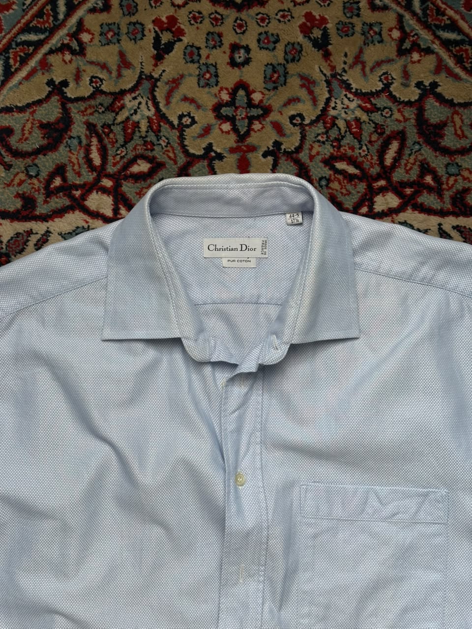 Christian Dior Light Blue Textured Pure Cotton Button Down Shirt - XL