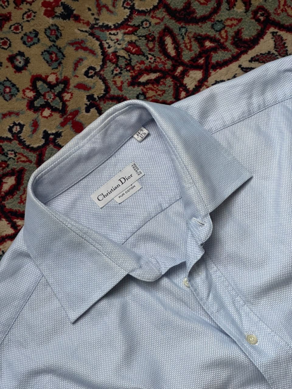 Christian Dior Light Blue Textured Pure Cotton Button Down Shirt - XL