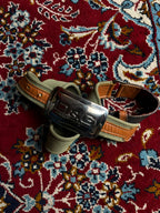 D&G Dolce & Gabbana Metal Plaque Buckle Canvas Leather Belt
