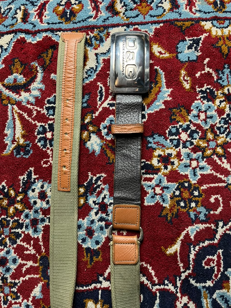 D&G Dolce & Gabbana Metal Plaque Buckle Canvas Leather Belt