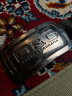 D&G Dolce & Gabbana Metal Plaque Buckle Canvas Leather Belt