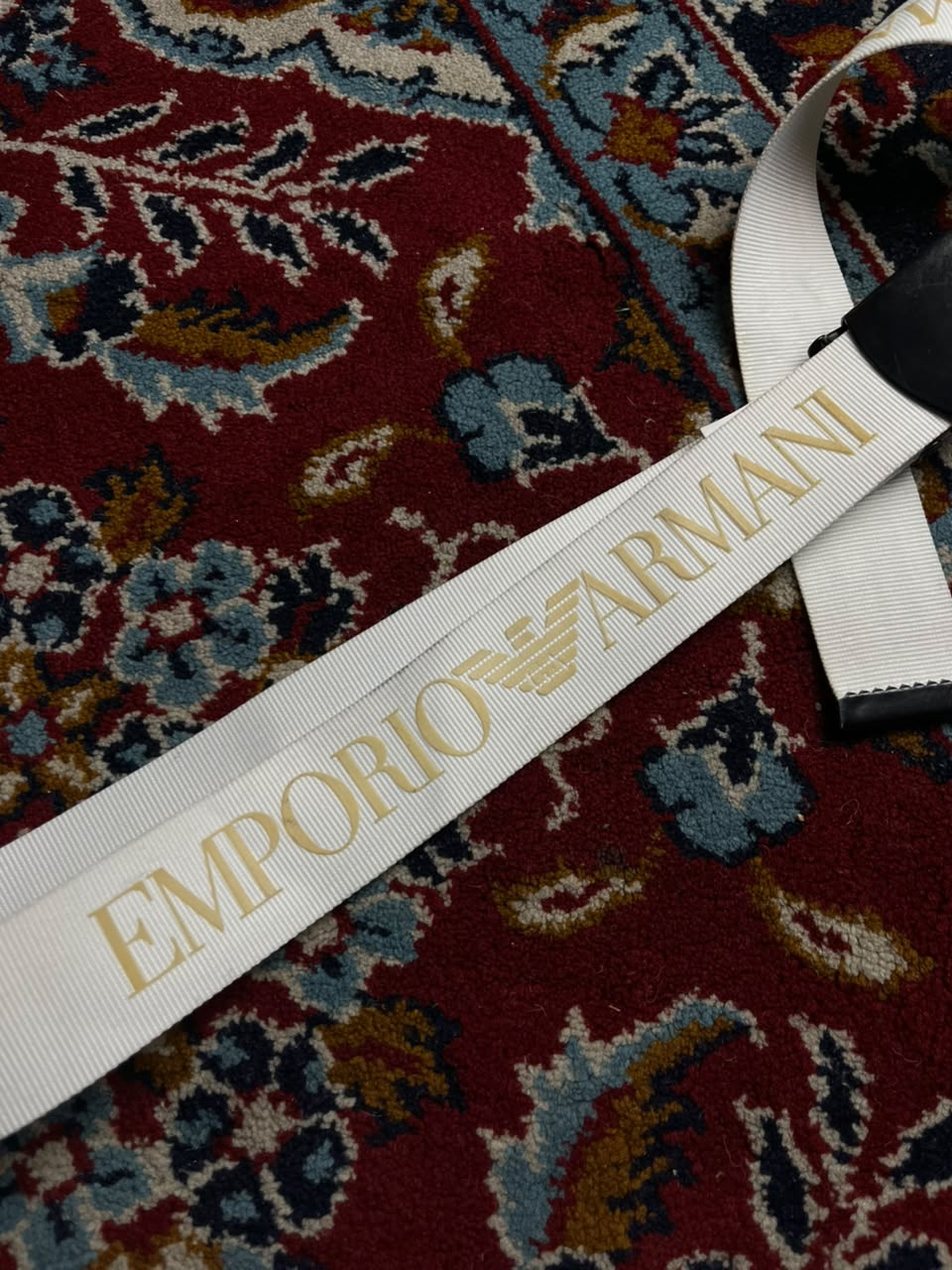 Emporio Armani Big Logo Canvas Webbing Belt Matte Black Metal Buckle