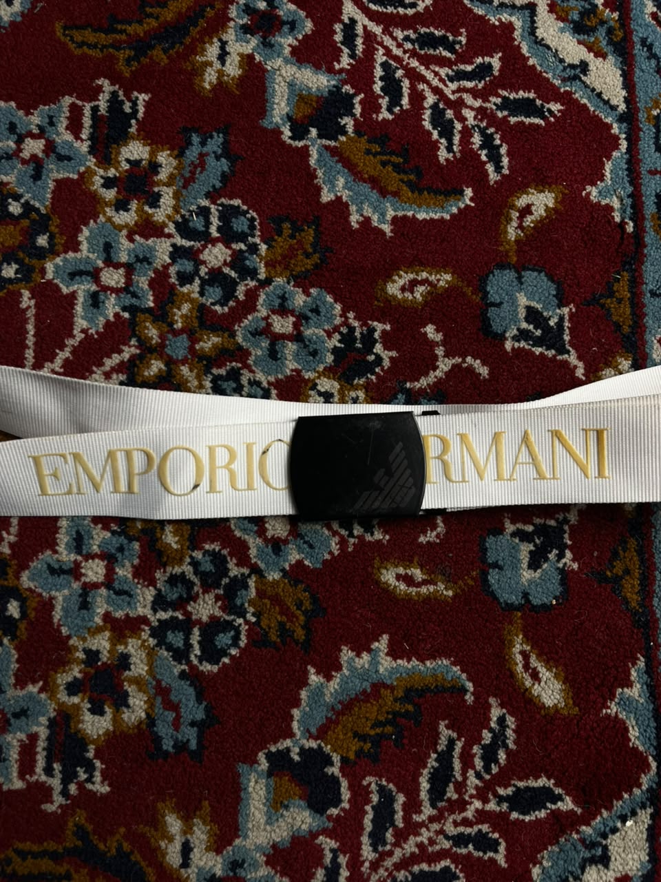 Emporio Armani Big Logo Canvas Webbing Belt Matte Black Metal Buckle