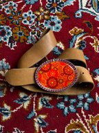 SugarLuxe Floral Print Enamel Rhinestone Oval Buckle Leather Belt