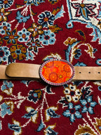 SugarLuxe Floral Print Enamel Rhinestone Oval Buckle Leather Belt