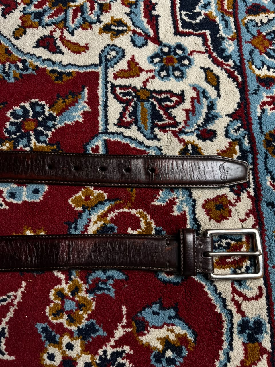 Polo Ralph Lauren Debossed Pony Logo Dark Brown Leather Belt Silver Buckle