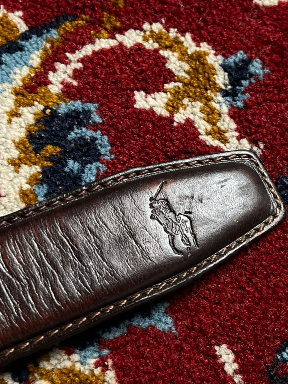 Polo Ralph Lauren Debossed Pony Logo Dark Brown Leather Belt Silver Buckle