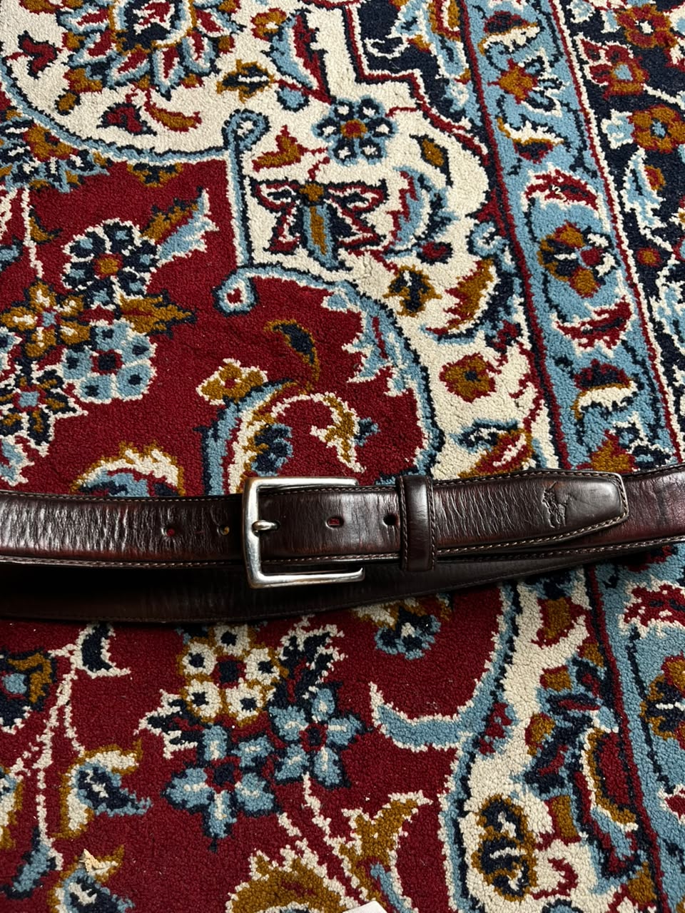 Polo Ralph Lauren Debossed Pony Logo Dark Brown Leather Belt Silver Buckle