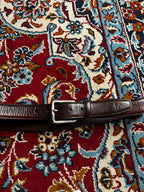 Polo Ralph Lauren Debossed Pony Logo Dark Brown Leather Belt Silver Buckle