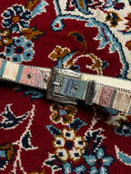 Western Woven Tapestry Belt Silver Engraved Horseshoe Buckle Beaded Edge