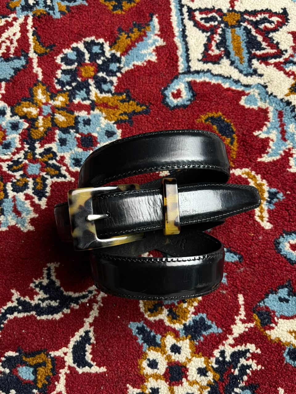 Ann Taylor Black Patent Leather Belt Tortoiseshell Buckle Made In USA