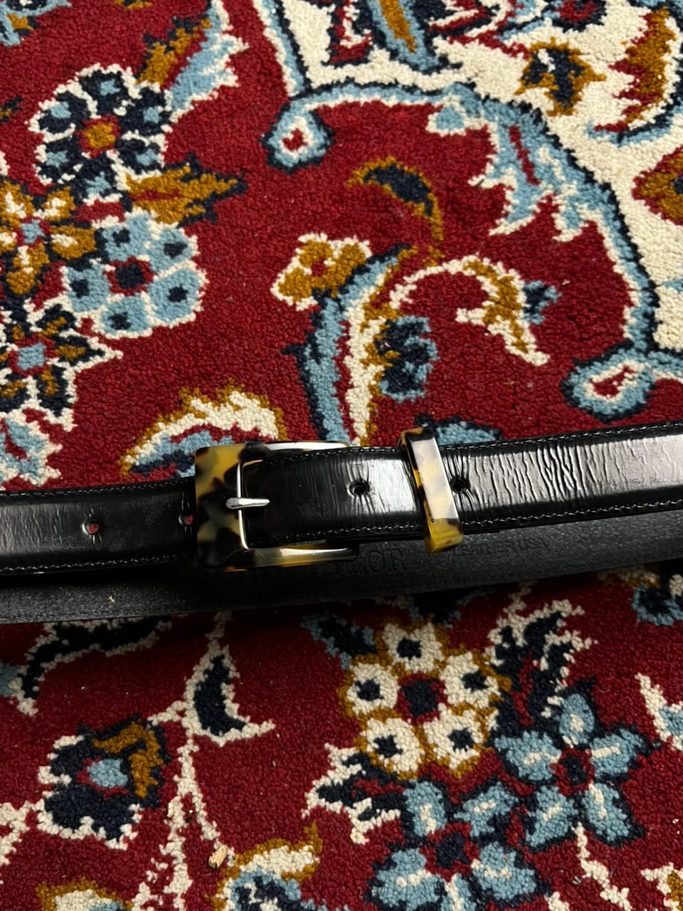 Ann Taylor Black Patent Leather Belt Tortoiseshell Buckle Made In USA