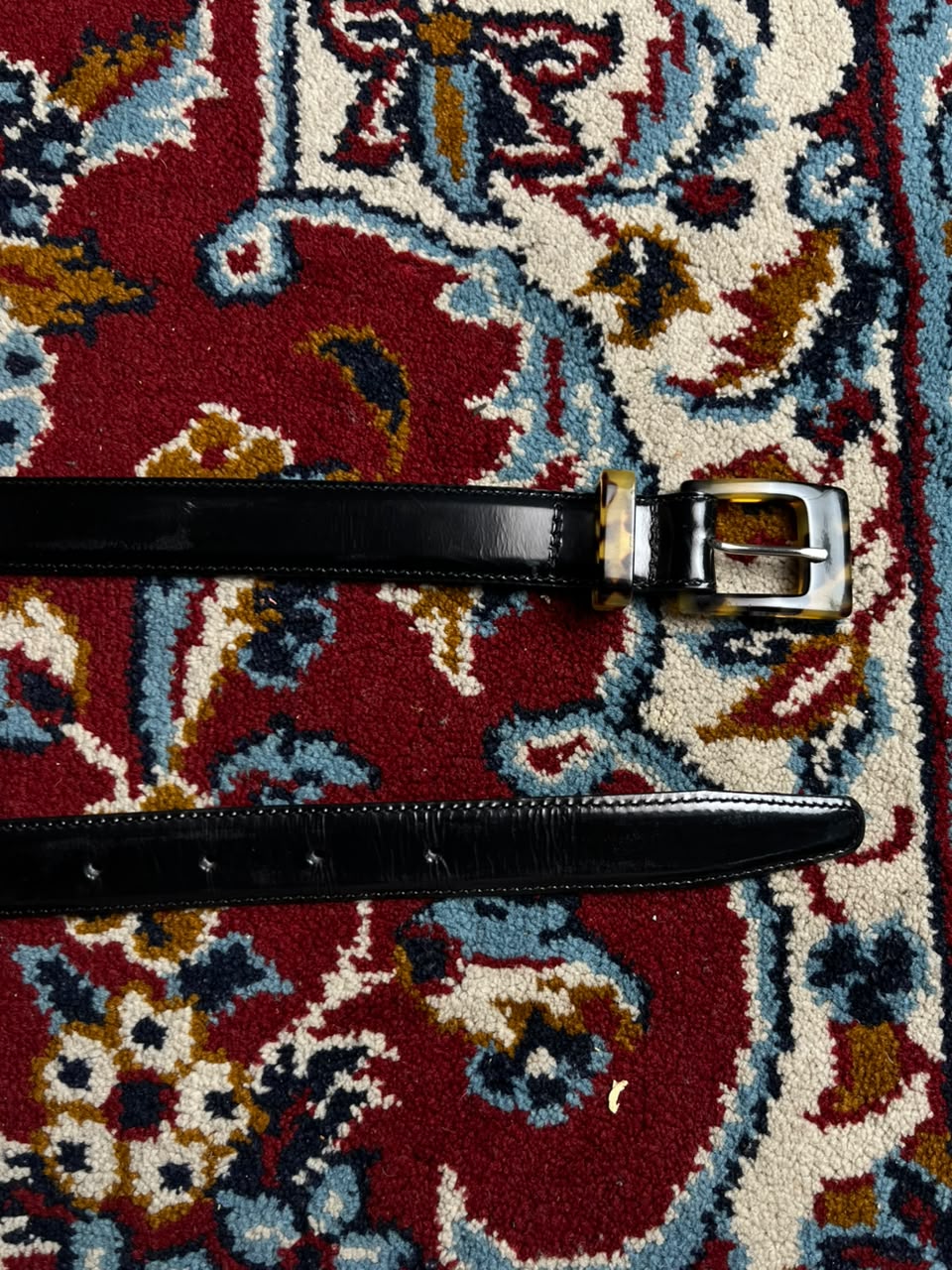 Ann Taylor Black Patent Leather Belt Tortoiseshell Buckle Made In USA