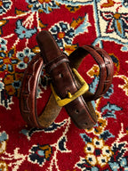 Roundtree & Yorke Brown Leather Belt Brass Buckle Woven Pattern