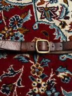Vintage Brown Leather Belt Brass Square Buckle Single Prong