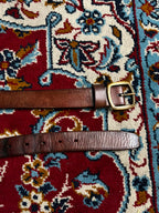 Vintage Brown Leather Belt Brass Square Buckle Single Prong
