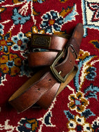 Levi Strauss & Co Authentic Original Riveted Metal Badge Brown Leather Belt