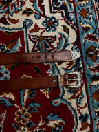 Vintage Western Brown Leather Belt Engraved Silver 3 Piece Buckle