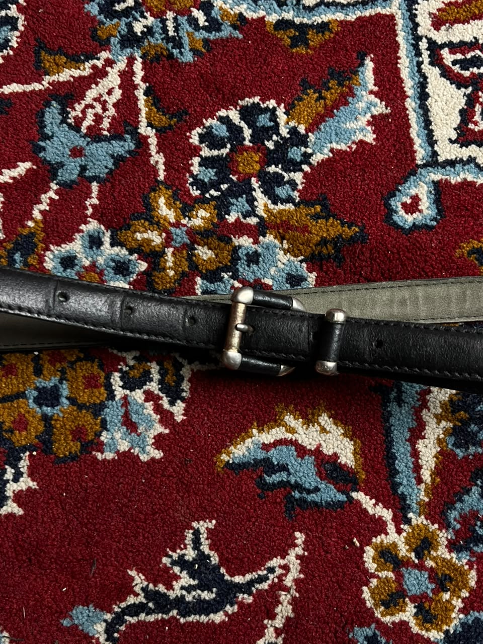 Vintage Black Leather Belt Silver Buckle Loop End Caps