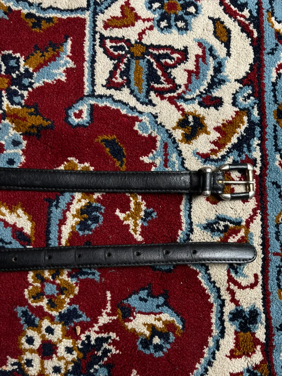 Vintage Black Leather Belt Silver Buckle Loop End Caps