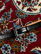 TANNER Italian Black Croc Embossed Genuine Leather Belt Wrapped Square Buckle