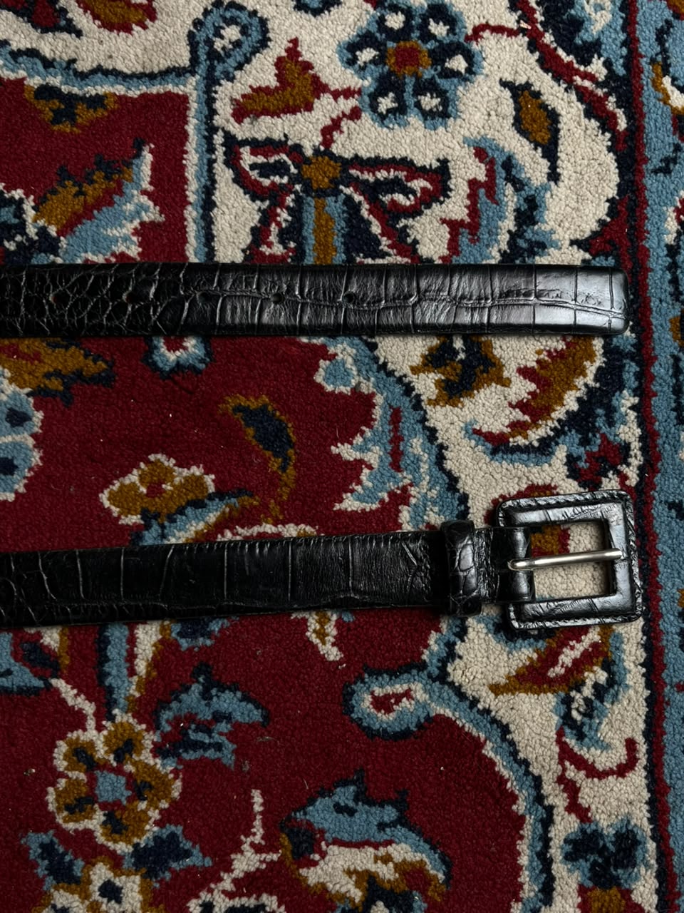 TANNER Italian Black Croc Embossed Genuine Leather Belt Wrapped Square Buckle