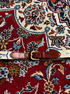 Wells Rutledge Vintage Needlepoint Swordfish Leather Belt Solid Brass Buckle USA
