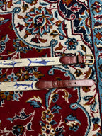 Wells Rutledge Vintage Needlepoint Swordfish Leather Belt Solid Brass Buckle USA