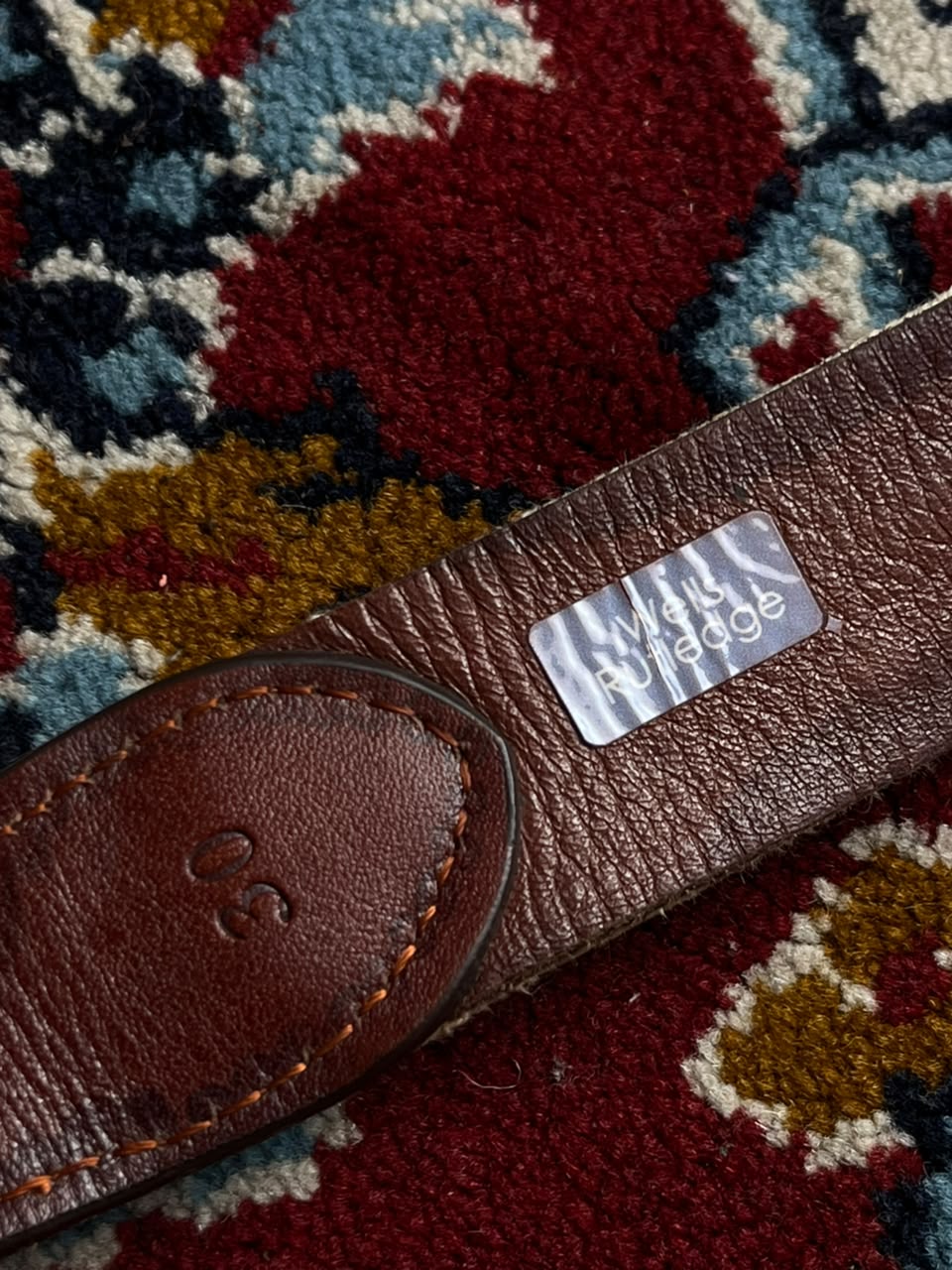 Wells Rutledge Vintage Needlepoint Swordfish Leather Belt Solid Brass Buckle USA