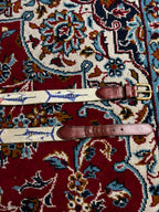 Wells Rutledge Vintage Needlepoint Swordfish Leather Belt Solid Brass Buckle USA