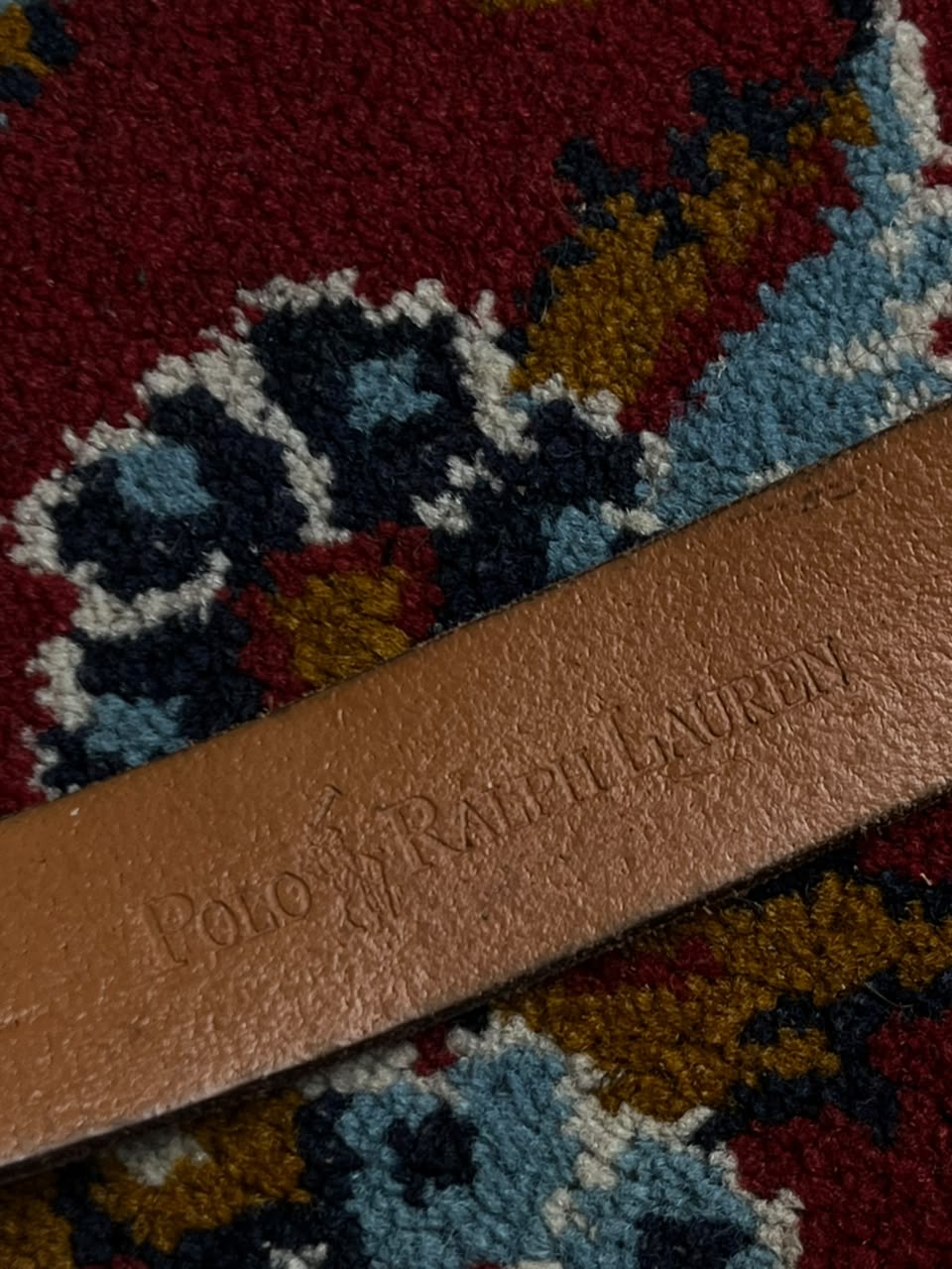 Polo Ralph Lauren Brown Leather Belt PRL Brass Engine Turned Plaque Buckle