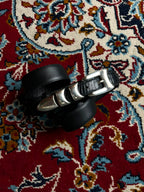Neiman Marcus Black Lizard Leather Western Belt Silver Buckle  Made In Spain