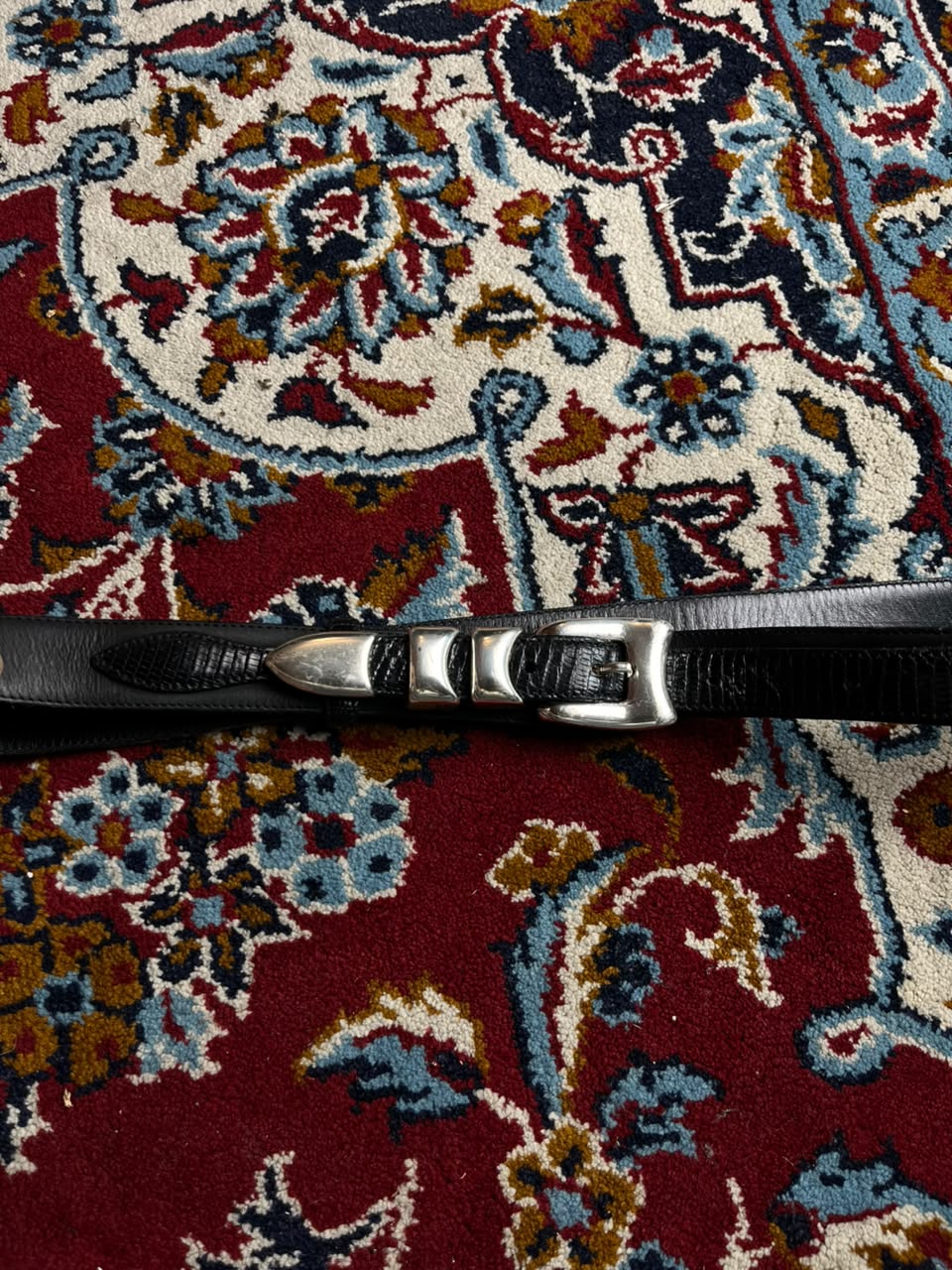 Neiman Marcus Black Lizard Leather Western Belt Silver Buckle  Made In Spain