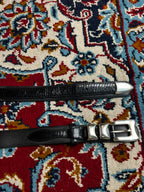 Neiman Marcus Black Lizard Leather Western Belt Silver Buckle  Made In Spain