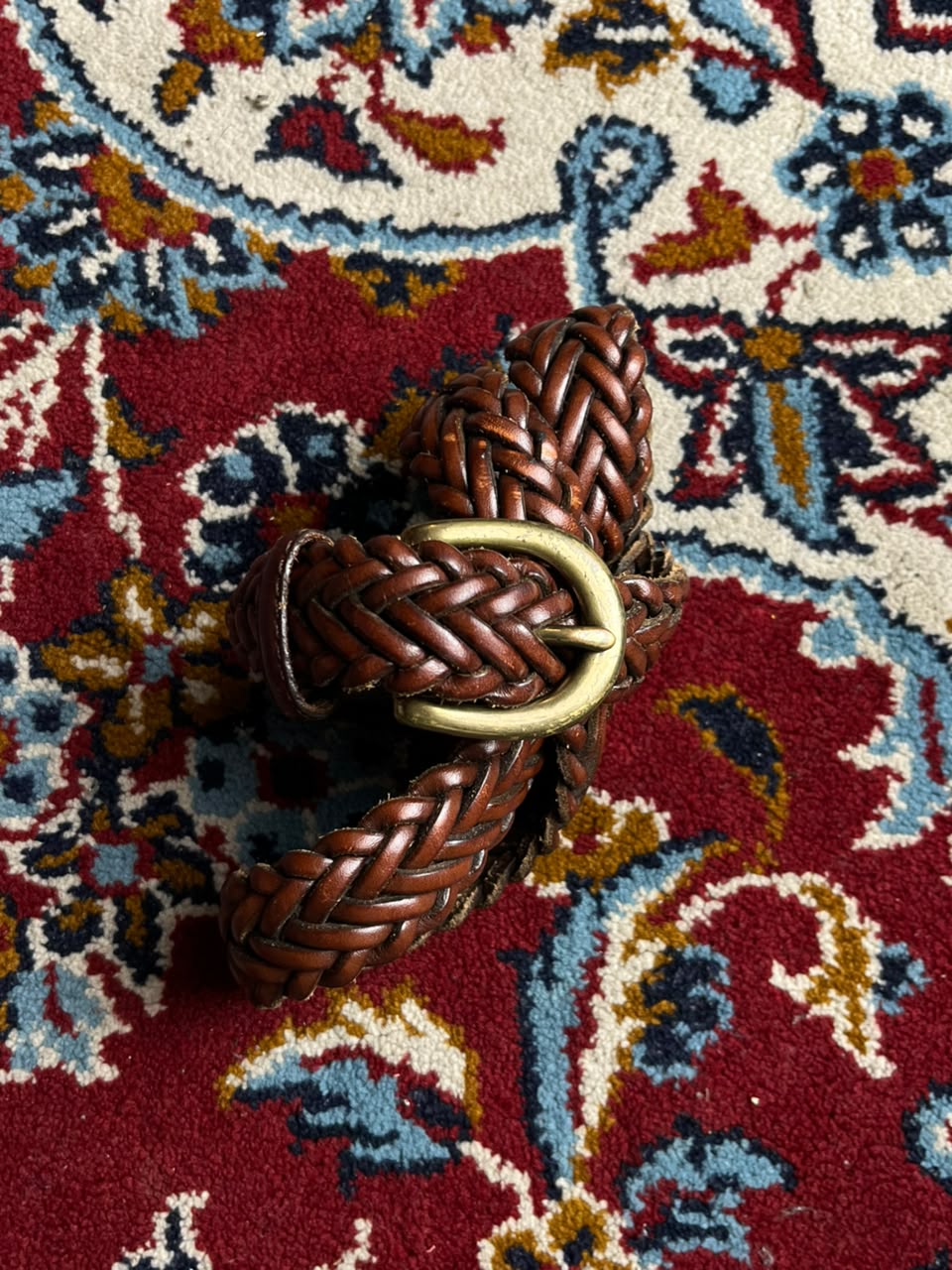 Brighton Brown Braided Woven Leather Belt Brass Buckle