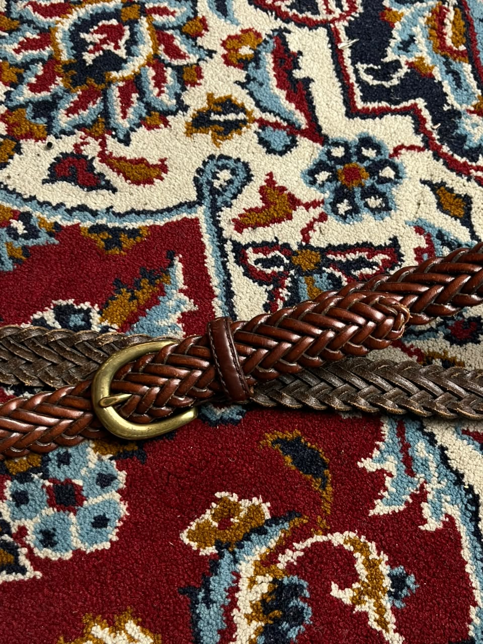 Brighton Brown Braided Woven Leather Belt Brass Buckle