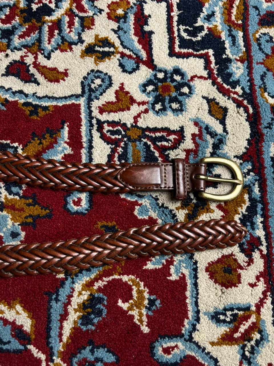Brighton Brown Braided Woven Leather Belt Brass Buckle