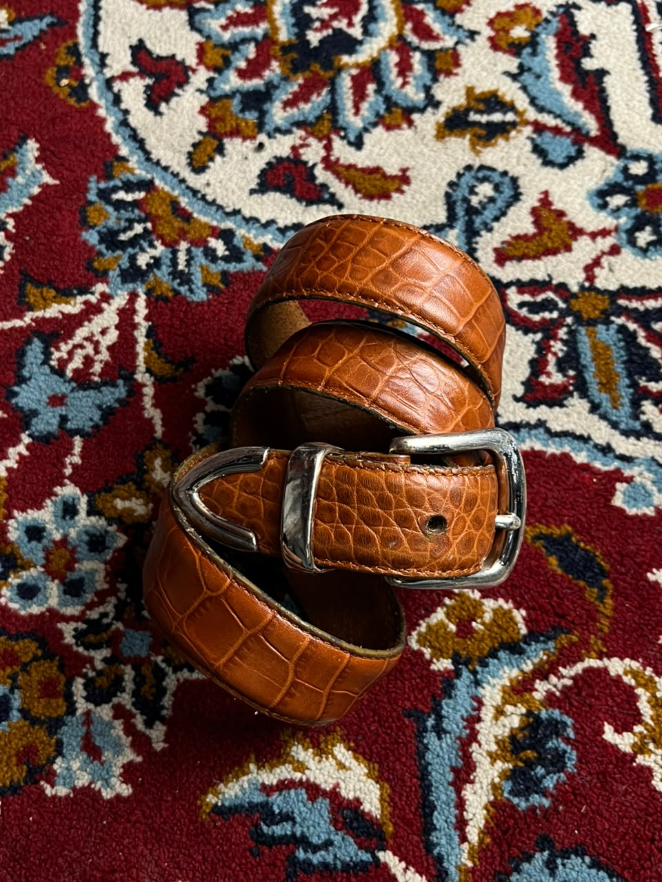 Hunt Club Cognac Alligator Embossed Leather Belt Silver Buckle