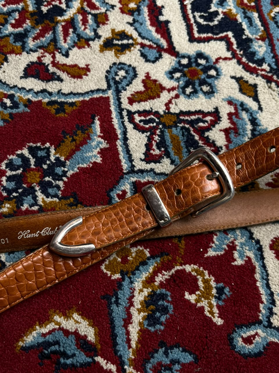 Hunt Club Cognac Alligator Embossed Leather Belt Silver Buckle