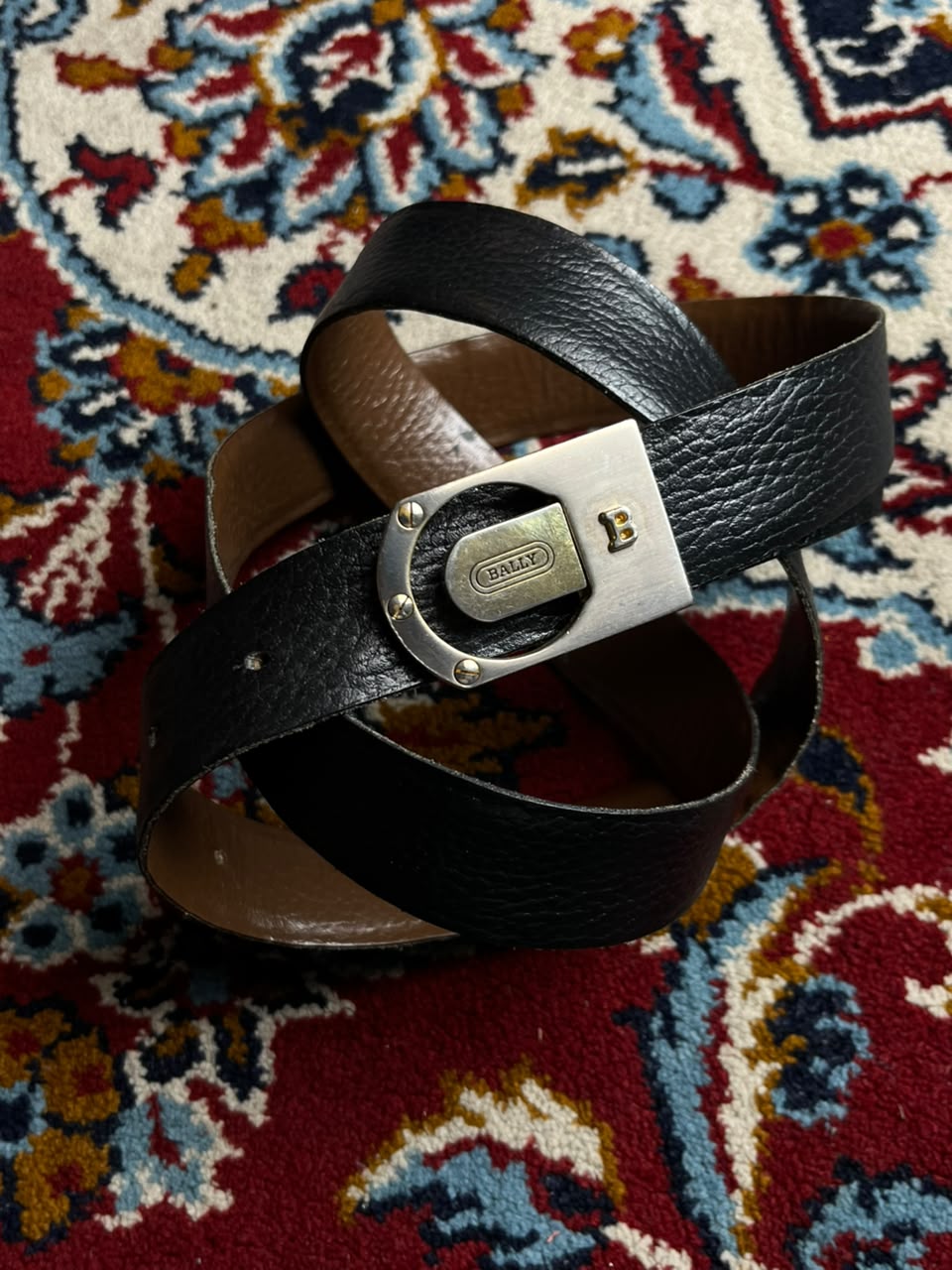 Bally Vintage Reversible Black Brown Leather Belt Two Tone Metal Buckle Made In Italy