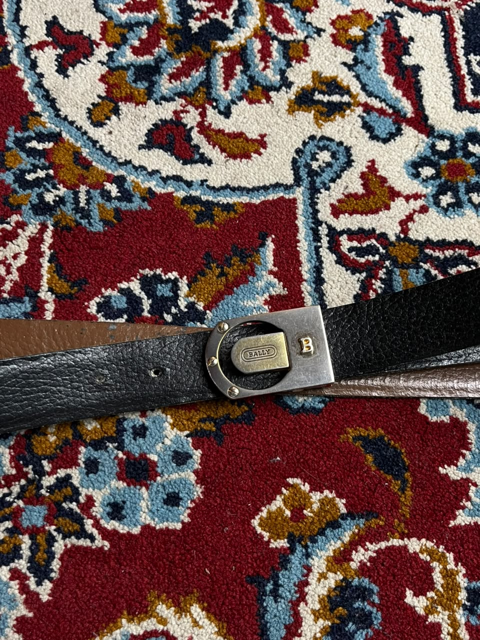 Bally Vintage Reversible Black Brown Leather Belt Two Tone Metal Buckle Made In Italy