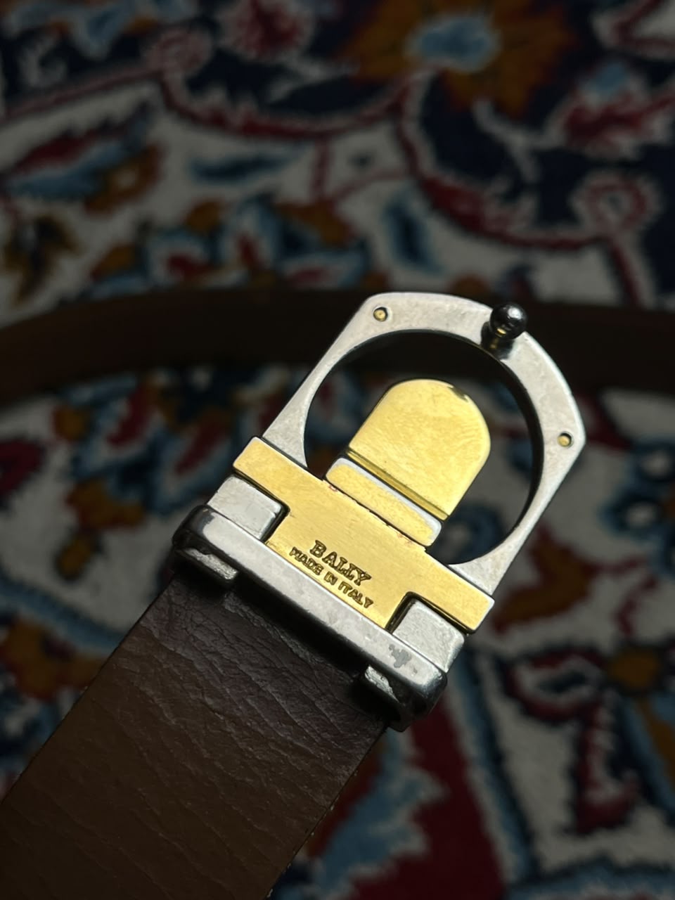Bally Vintage Reversible Black Brown Leather Belt Two Tone Metal Buckle Made In Italy