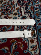 White Leather Belt Stitched Edge Detail Silver Buckle
