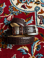 Brighton Croc Embossed Brown Leather Belt Silver Engraved Buckle