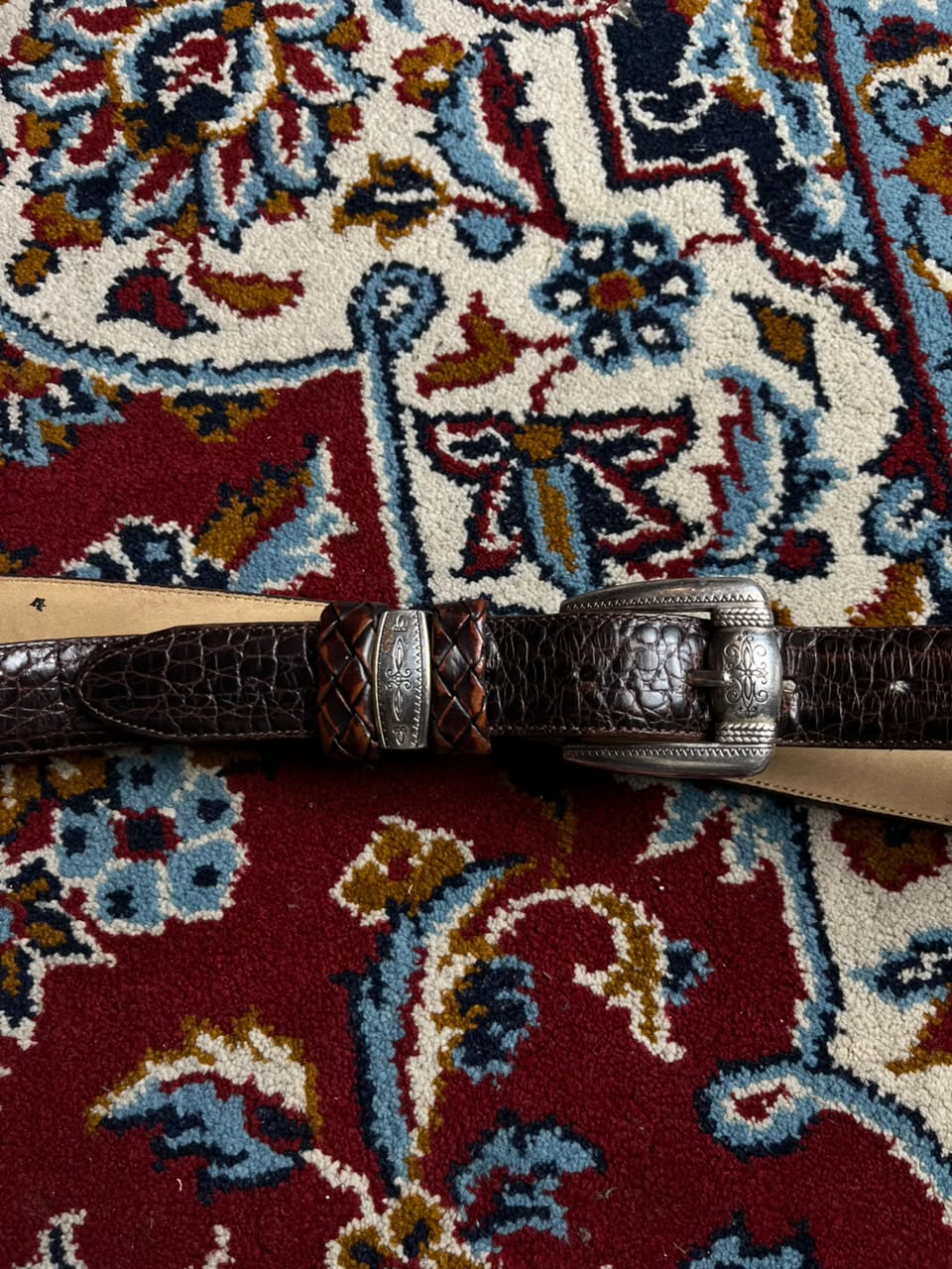 Brighton Croc Embossed Brown Leather Belt Silver Engraved Buckle